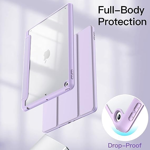 Printme Case for iPad 10.2-Inch (9th/8th/7th Generation, 2021/2020/2019) with Pencil Holder, Clear Transparent Back Shell Slim Stand Shockproof Tablet Cover, Auto Wake/Sleep (Black)