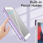 Printme Case for iPad 10.2-Inch (9th/8th/7th Generation, 2021/2020/2019) with Pencil Holder, Clear Transparent Back Shell Slim Stand Shockproof Tablet Cover, Auto Wake/Sleep (Black)