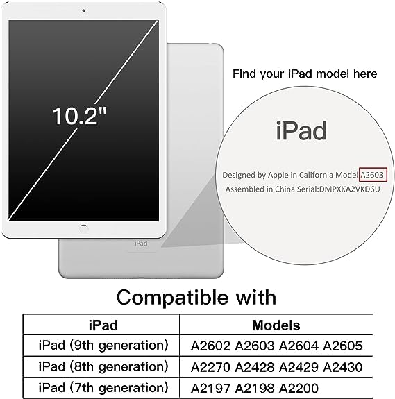 Printme Case for iPad 10.2-Inch (9th/8th/7th Generation, 2021/2020/2019) with Pencil Holder, Clear Transparent Back Shell Slim Stand Shockproof Tablet Cover, Auto Wake/Sleep (Black)