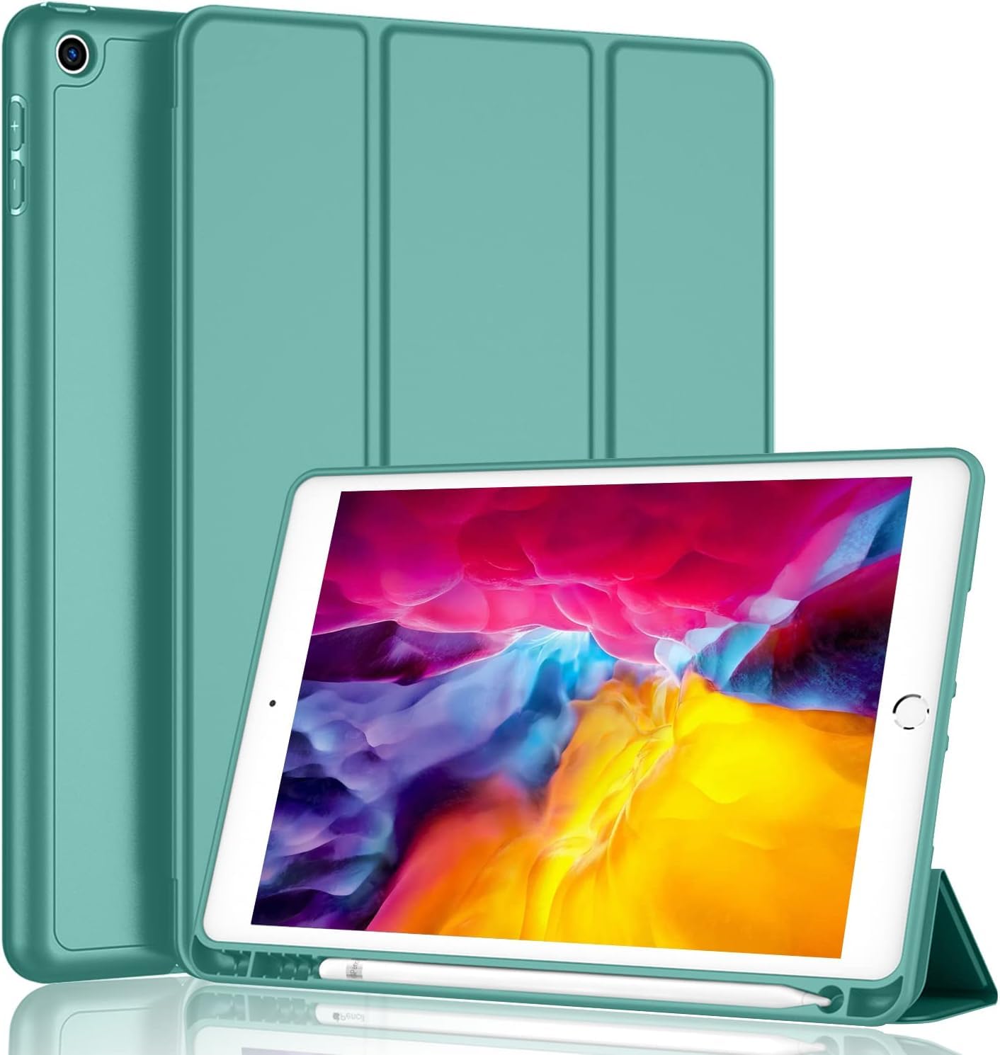 Printme Case for iPad 9th/8th/7th Generation 10.2 inch, Slim Lightweight Trifold Stand Smart Case with Pencil Holder, Auto Sleep/Wake Soft TPU Back Cover for iPad 10.2 2021/2020/2019 (Black)
