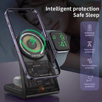 Printme 3-in-1 Magnetic Wireless Charging Station for iPhone, Apple Watch & AirPods, Fast Charging Dock with Transparent Cyber Design, Mag-Safe Compatible Charging Stand