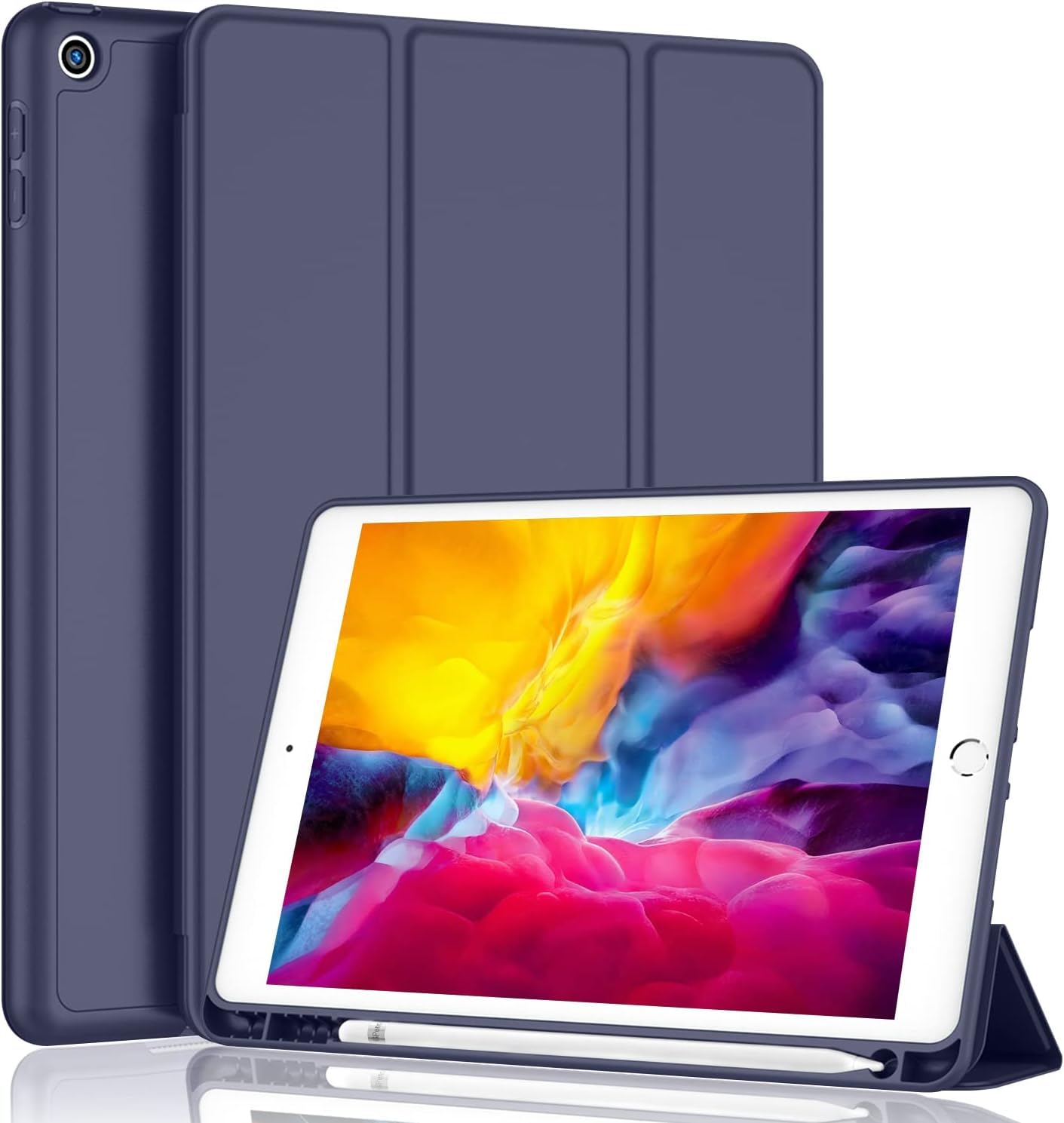 Printme Case for iPad 9th/8th/7th Generation 10.2 inch, Slim Lightweight Trifold Stand Smart Case with Pencil Holder, Auto Sleep/Wake Soft TPU Back Cover for iPad 10.2 2021/2020/2019 (Black)
