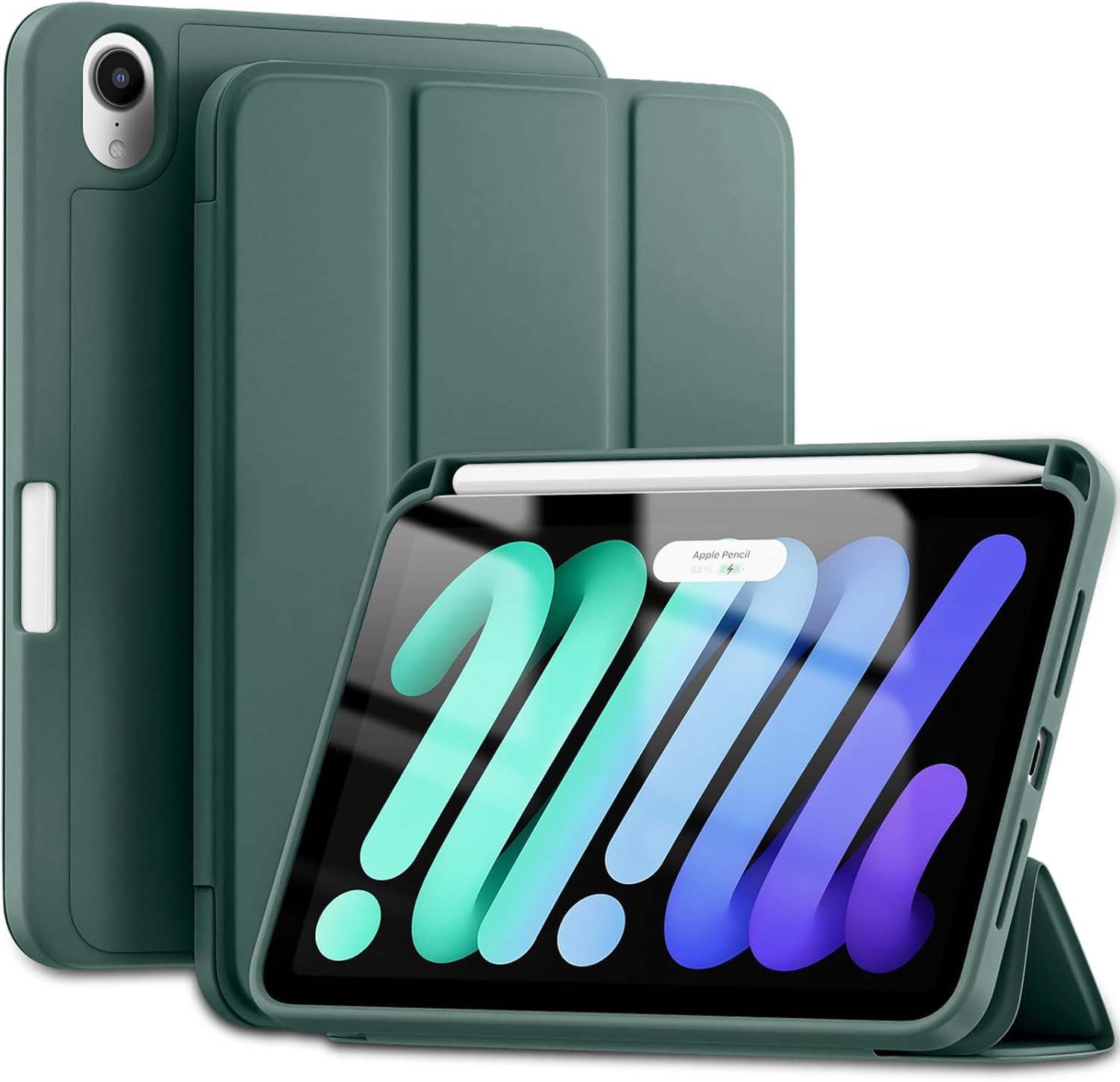 Printme Case for iPad mini 7 A17 Pro 8.3-inch 2024, iPad mini 6th Generation Case, Slim Hard Back Folio Cover Support Touch ID & Apple Pencil Charging, Auto Wake/Sleep (Black)
