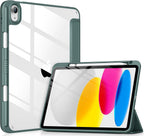 Transparent Case for iPad 10th Gen 10.9 Inch 2022 / iPad 11th Gen 11 A16 Inch 2025 | Clear Hard Back + Shockproof TPU Frame | Built-in Pencil Holder | Auto Sleep Wake Smart Flip Tablet Cover (Green)