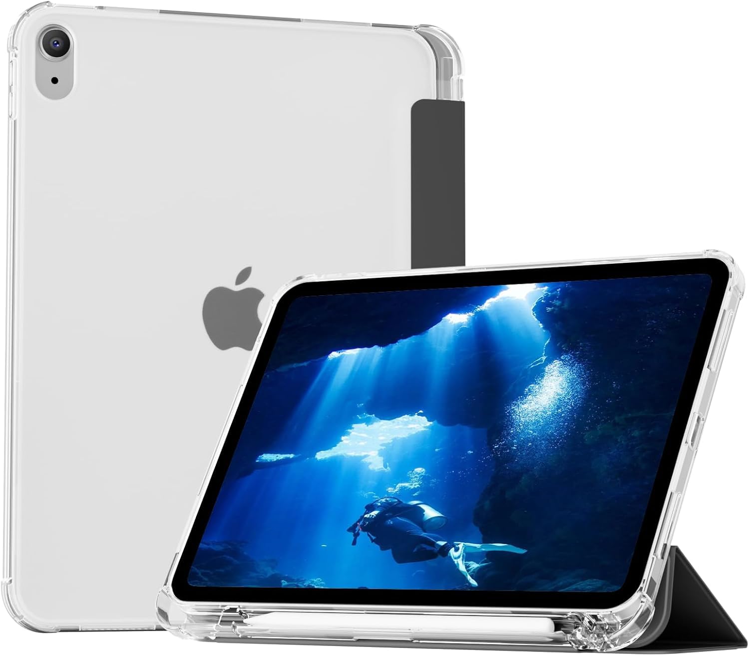Printme Clear Case for iPad 11-Inch A16 11th Gen / 10.9" 10th Gen – Transparent TPU Back Cover with Pencil Holder, Slim Folio Trifold Stand, Auto Sleep/Wake Protective Case (2025/2022) (Black)