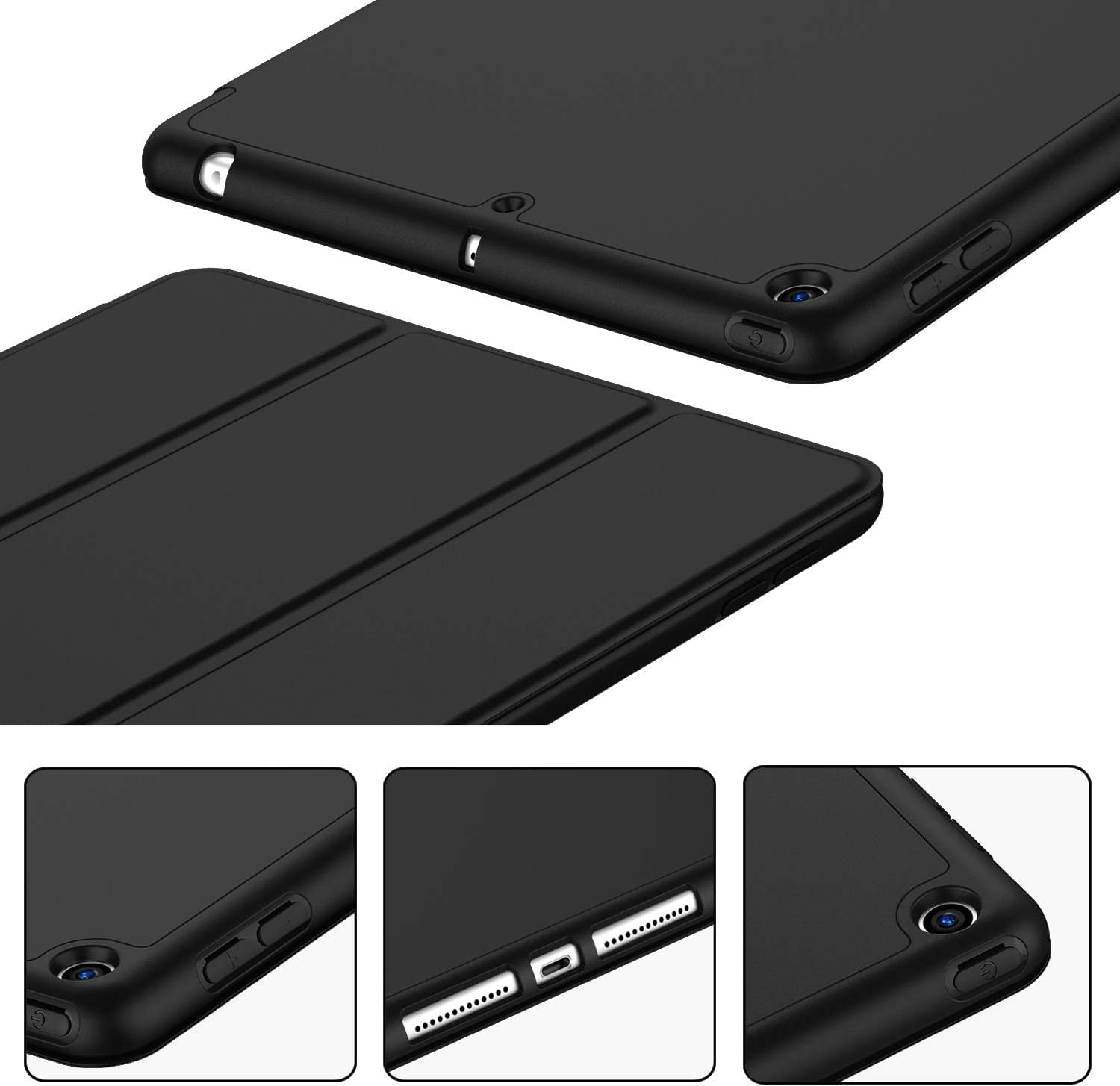 Printme Case for iPad 9th/8th/7th Generation 10.2 inch, Slim Lightweight Trifold Stand Smart Case with Pencil Holder, Auto Sleep/Wake Soft TPU Back Cover for iPad 10.2 2021/2020/2019 (Black)