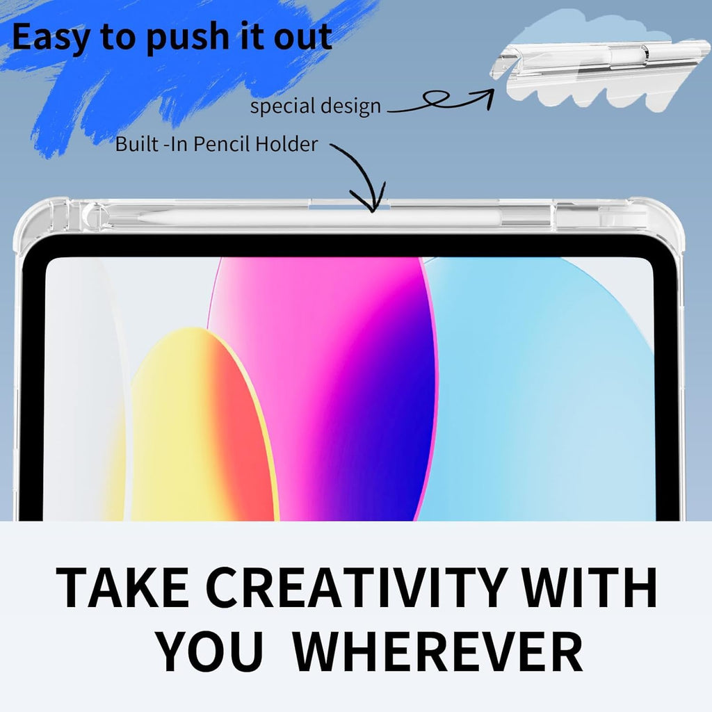 Printme Clear Case for iPad 11-Inch A16 11th Gen / 10.9" 10th Gen – Transparent TPU Back Cover with Pencil Holder, Slim Folio Trifold Stand, Auto Sleep/Wake Protective Case (2025/2022) (Black)