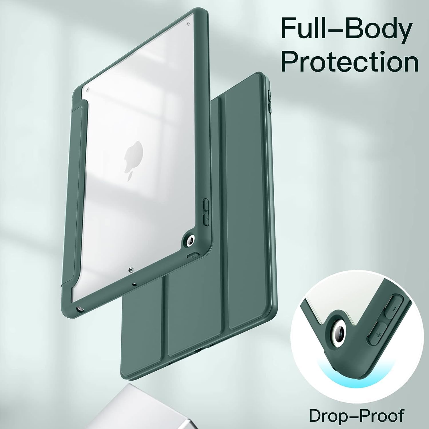 Printme Case for iPad 10.2-Inch (9th/8th/7th Generation, 2021/2020/2019) with Pencil Holder, Clear Transparent Back Shell Slim Stand Shockproof Tablet Cover, Auto Wake/Sleep (Black)