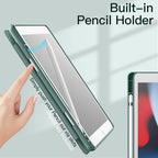 Printme Case for iPad 10.2-Inch (9th/8th/7th Generation, 2021/2020/2019) with Pencil Holder, Clear Transparent Back Shell Slim Stand Shockproof Tablet Cover, Auto Wake/Sleep (Black)