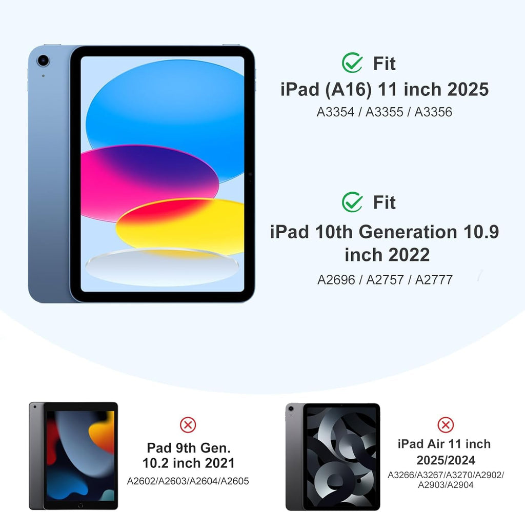 Printme Compatible with iPad (A16) 11th Generation Case 11 Inch 2025, for iPad 10th Generation Case 10.9 Inch 2022 with Pencil Holder, Slim Trifold Stand Protective Cover with Soft TPU Back (Black)