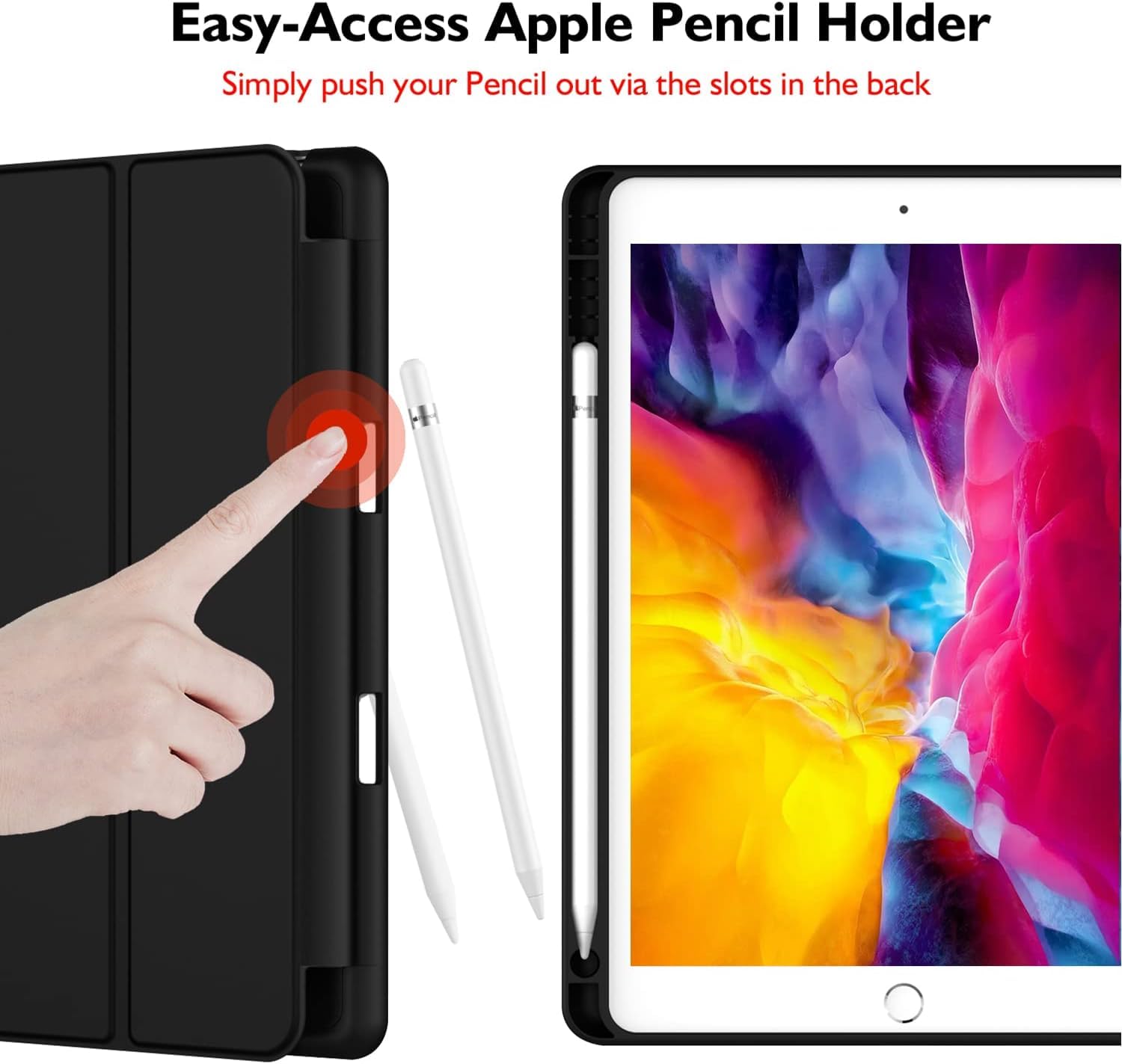 Printme Case for iPad 9th/8th/7th Generation 10.2 inch, Slim Lightweight Trifold Stand Smart Case with Pencil Holder, Auto Sleep/Wake Soft TPU Back Cover for iPad 10.2 2021/2020/2019 (Black)