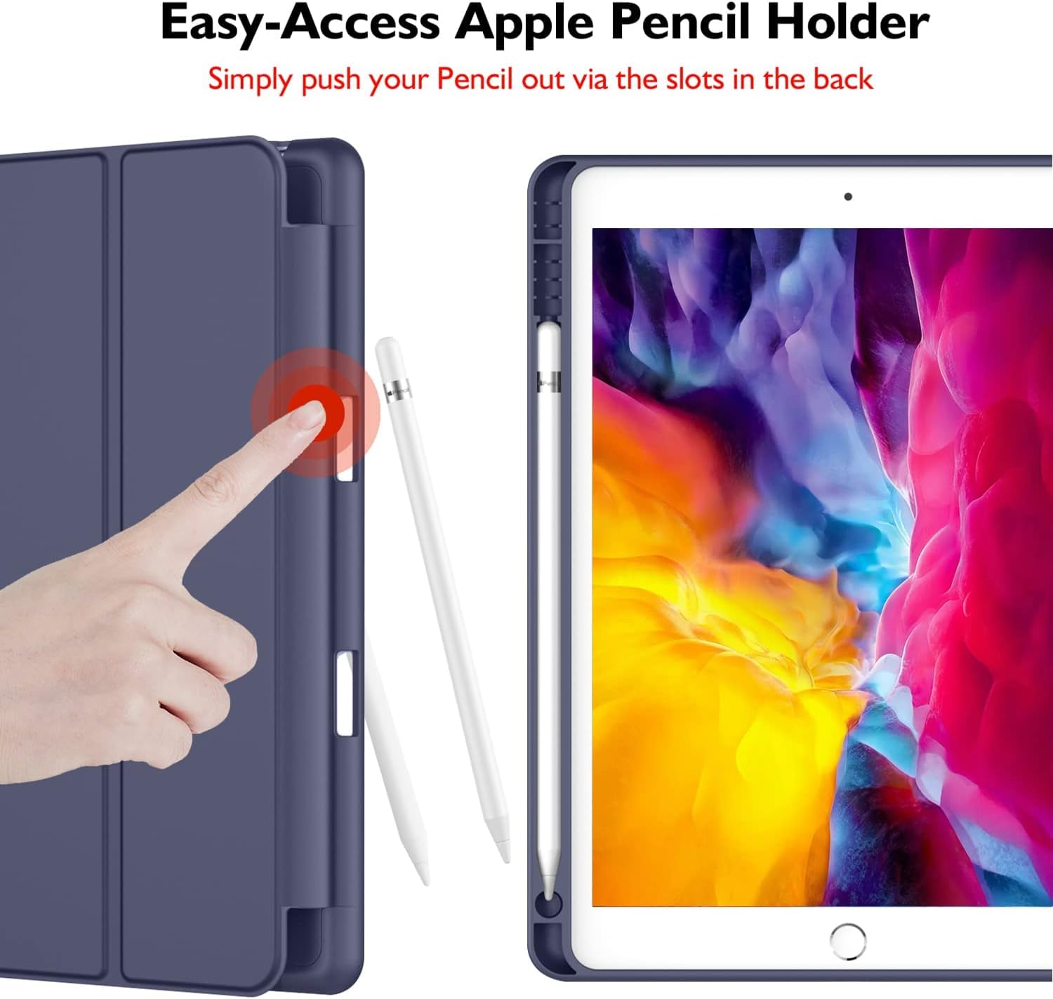 Printme Case for iPad 9th/8th/7th Generation 10.2 inch, Slim Lightweight Trifold Stand Smart Case with Pencil Holder, Auto Sleep/Wake Soft TPU Back Cover for iPad 10.2 2021/2020/2019 (Black)