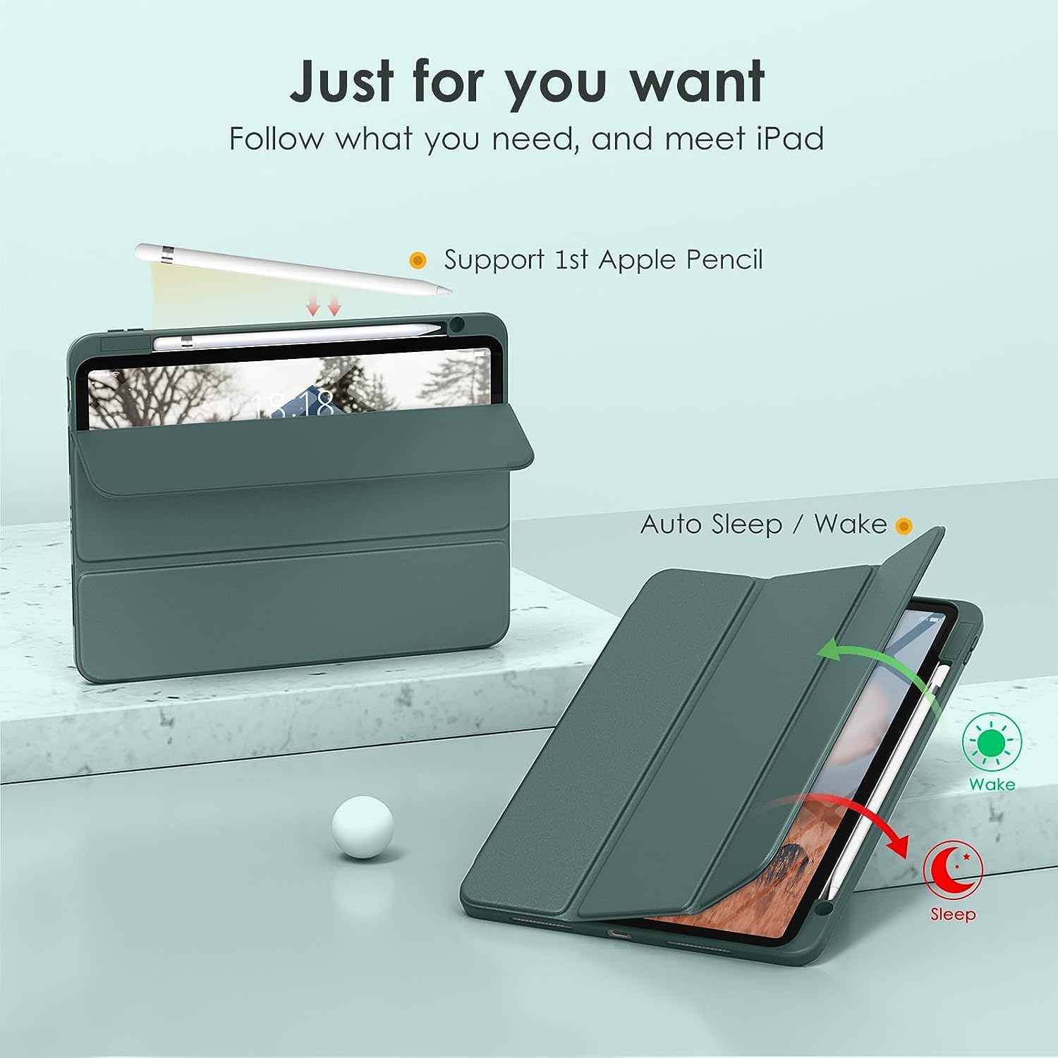 Transparent Case for iPad 10th Gen 10.9 Inch 2022 / iPad 11th Gen 11 A16 Inch 2025 | Clear Hard Back + Shockproof TPU Frame | Built-in Pencil Holder | Auto Sleep Wake Smart Flip Tablet Cover (Green)