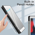 Printme Case for iPad 10.2-Inch (9th/8th/7th Generation, 2021/2020/2019) with Pencil Holder, Clear Transparent Back Shell Slim Stand Shockproof Tablet Cover, Auto Wake/Sleep (Black)