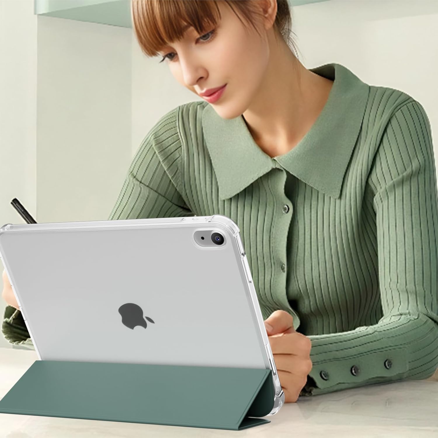 Printme Clear Case for iPad 11-Inch A16 11th Gen / 10.9" 10th Gen – Transparent TPU Back Cover with Pencil Holder, Slim Folio Trifold Stand, Auto Sleep/Wake Protective Case (2025/2022) (Black)