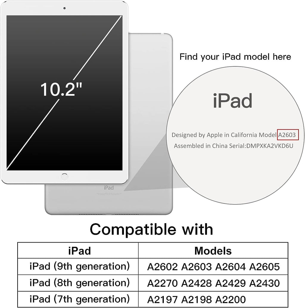 Printme Case for iPad 10.2-Inch (9th/8th/7th Generation, 2021/2020/2019) with Pencil Holder, Clear Transparent Back Shell Slim Stand Shockproof Tablet Cover, Auto Wake/Sleep (Black)
