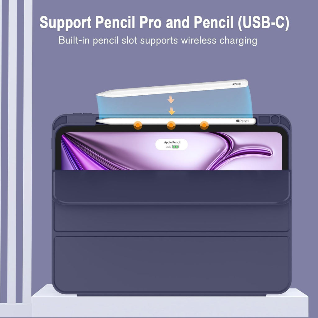 Printme for iPad Air 13 Inch Case M3 (2025), M2 (2024), iPad Pro 12.9 (2022/2021, 6th/5th/4th Gen), Trifold Stand Case, Supports Pencil, Touch ID and Auto Wake/Sleep (Dark Blue)