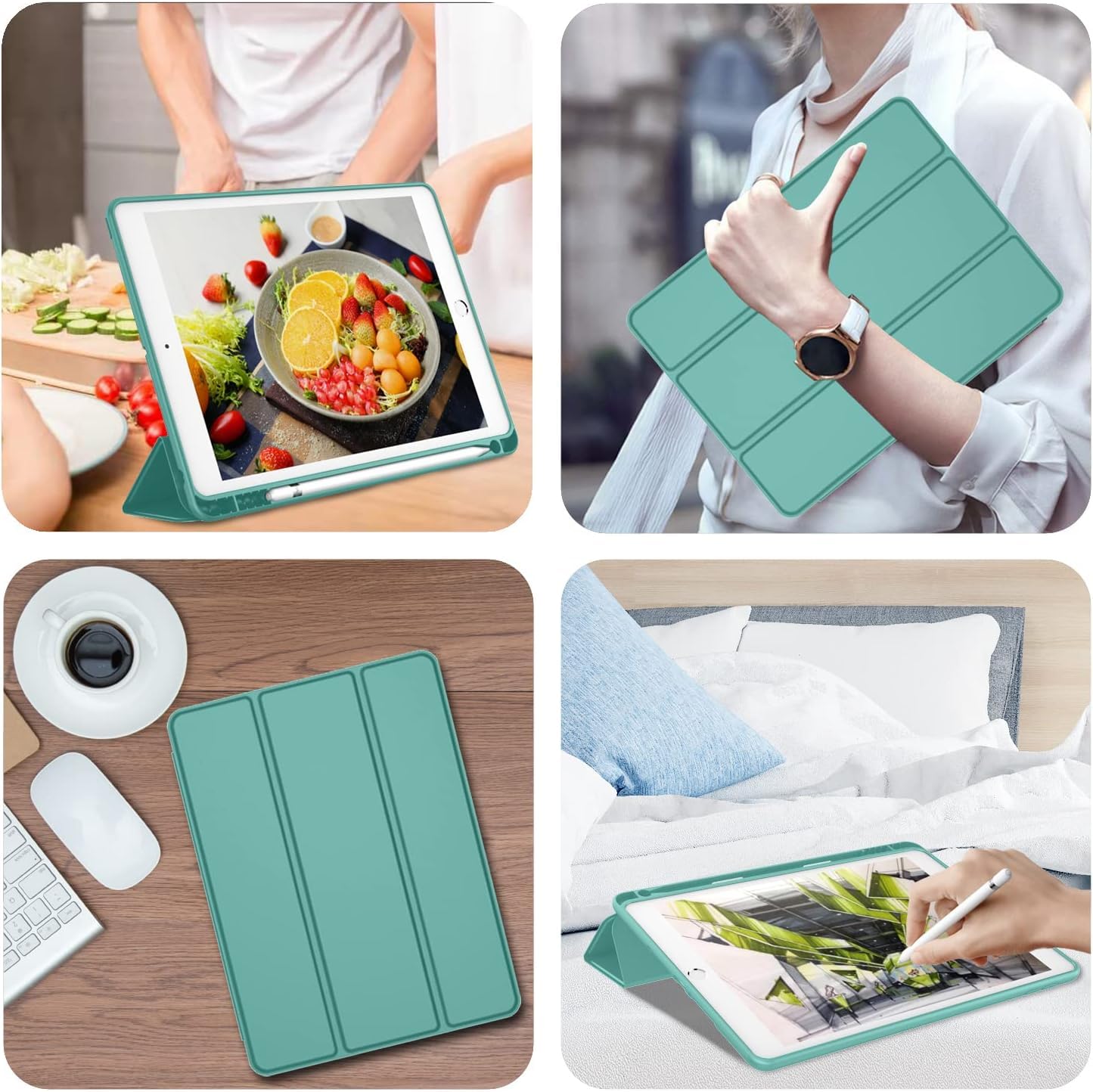 Printme Case for iPad 9th/8th/7th Generation 10.2 inch, Slim Lightweight Trifold Stand Smart Case with Pencil Holder, Auto Sleep/Wake Soft TPU Back Cover for iPad 10.2 2021/2020/2019 (Black)