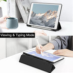Printme Case for iPad 10.2-Inch (9th/8th/7th Generation, 2021/2020/2019) with Pencil Holder, Clear Transparent Back Shell Slim Stand Shockproof Tablet Cover, Auto Wake/Sleep (Black)