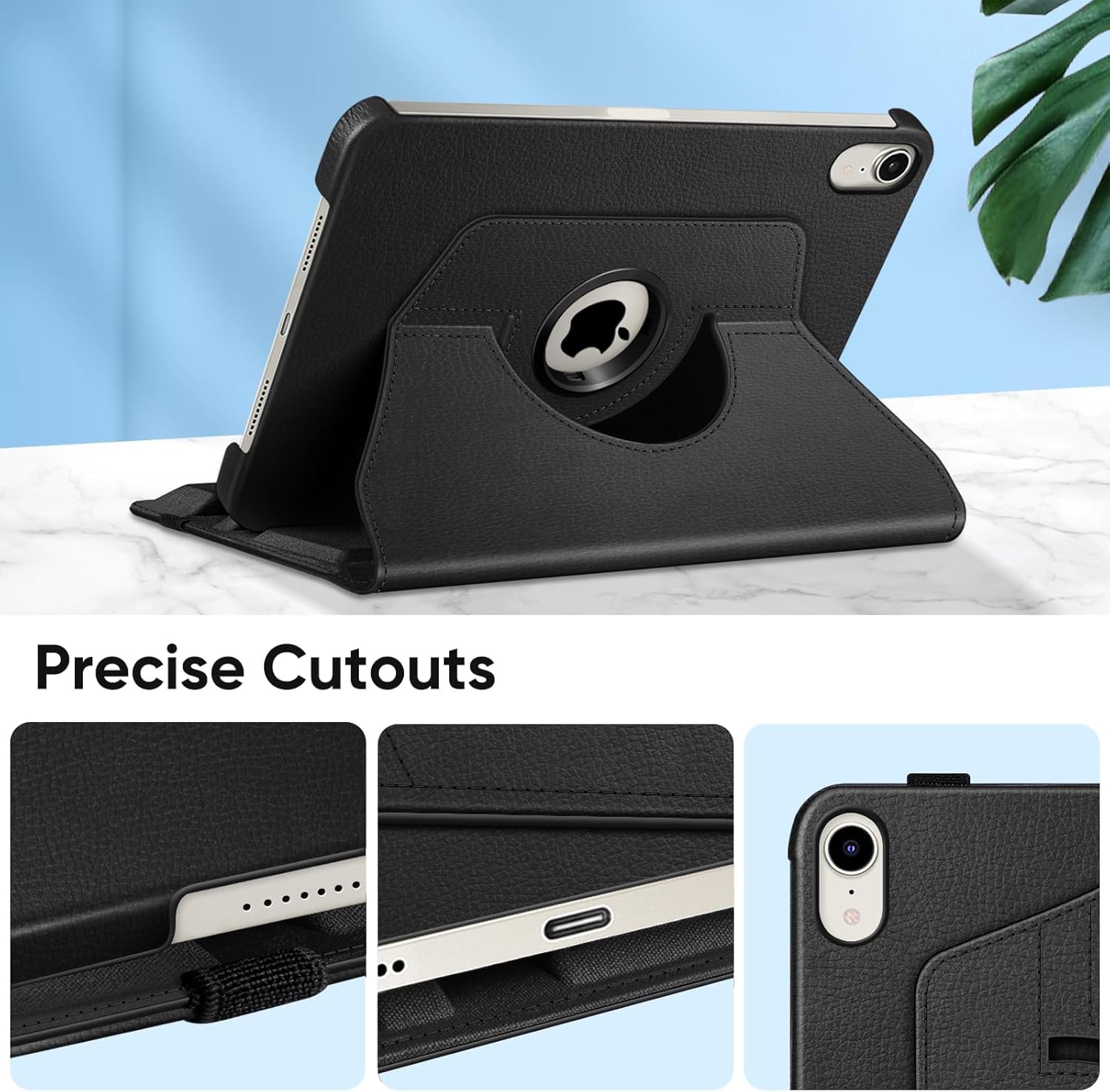 Printme Rotating Case for iPad Air 13-inch (M2) 2024-360 Degree Swiveling Protective Stand, Cover with Auto Wake/Sleep, Black