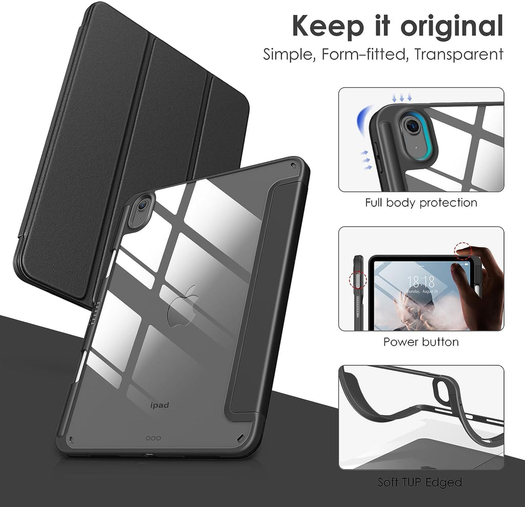 Transparent Case for iPad 10th Gen 10.9 Inch 2022 / iPad 11th Gen 11 A16 Inch 2025 | Clear Hard Back + Shockproof TPU Frame | Built-in Pencil Holder | Auto Sleep Wake Smart Flip Tablet Cover (Green)