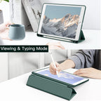 Printme Case for iPad 10.2-Inch (9th/8th/7th Generation, 2021/2020/2019) with Pencil Holder, Clear Transparent Back Shell Slim Stand Shockproof Tablet Cover, Auto Wake/Sleep (Black)