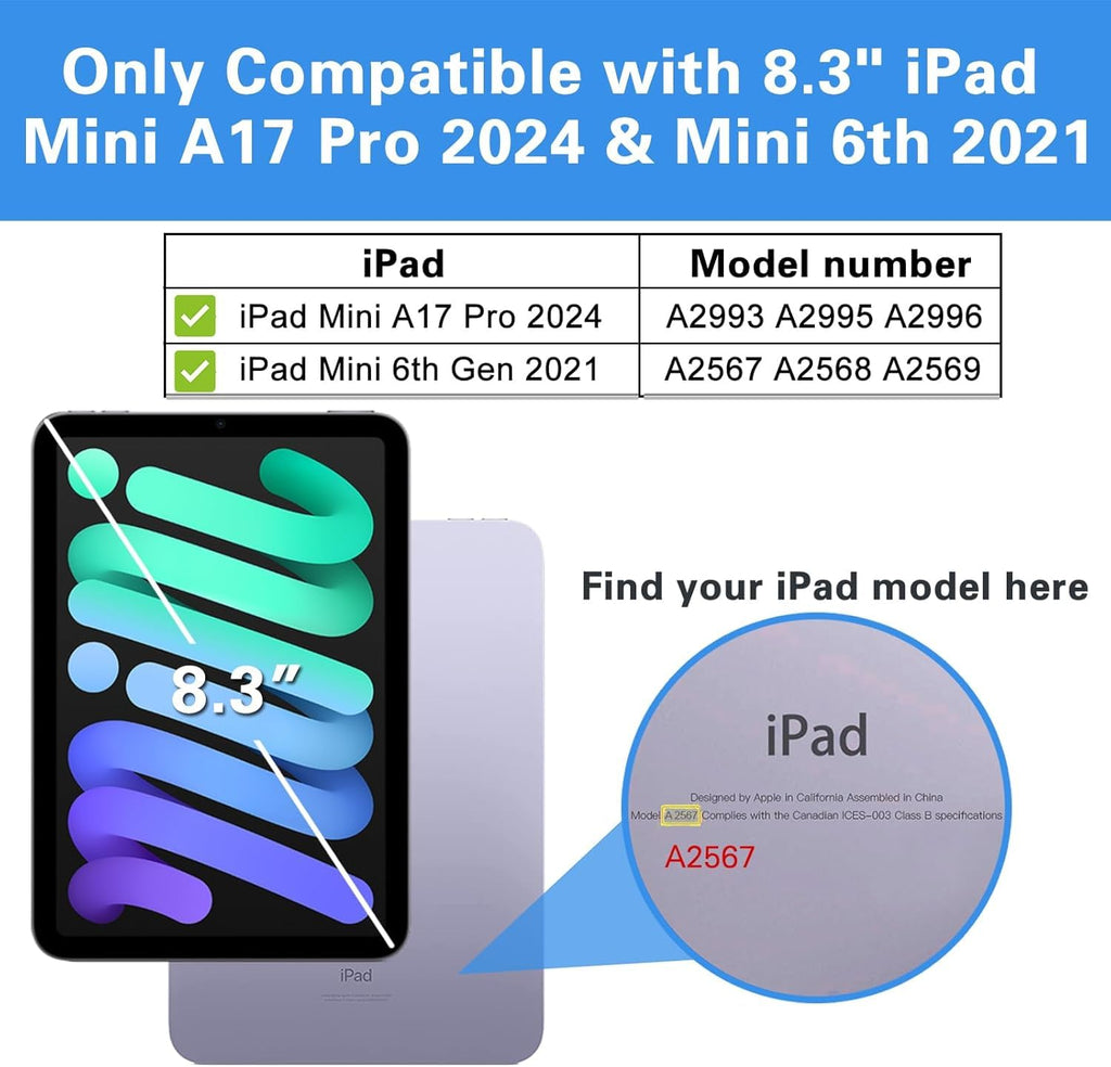 Printme Case for iPad mini 7 A17 Pro 8.3-inch 2024, iPad mini 6th Generation Case, Slim Hard Back Folio Cover Support Touch ID & Apple Pencil Charging, Auto Wake/Sleep (Black)