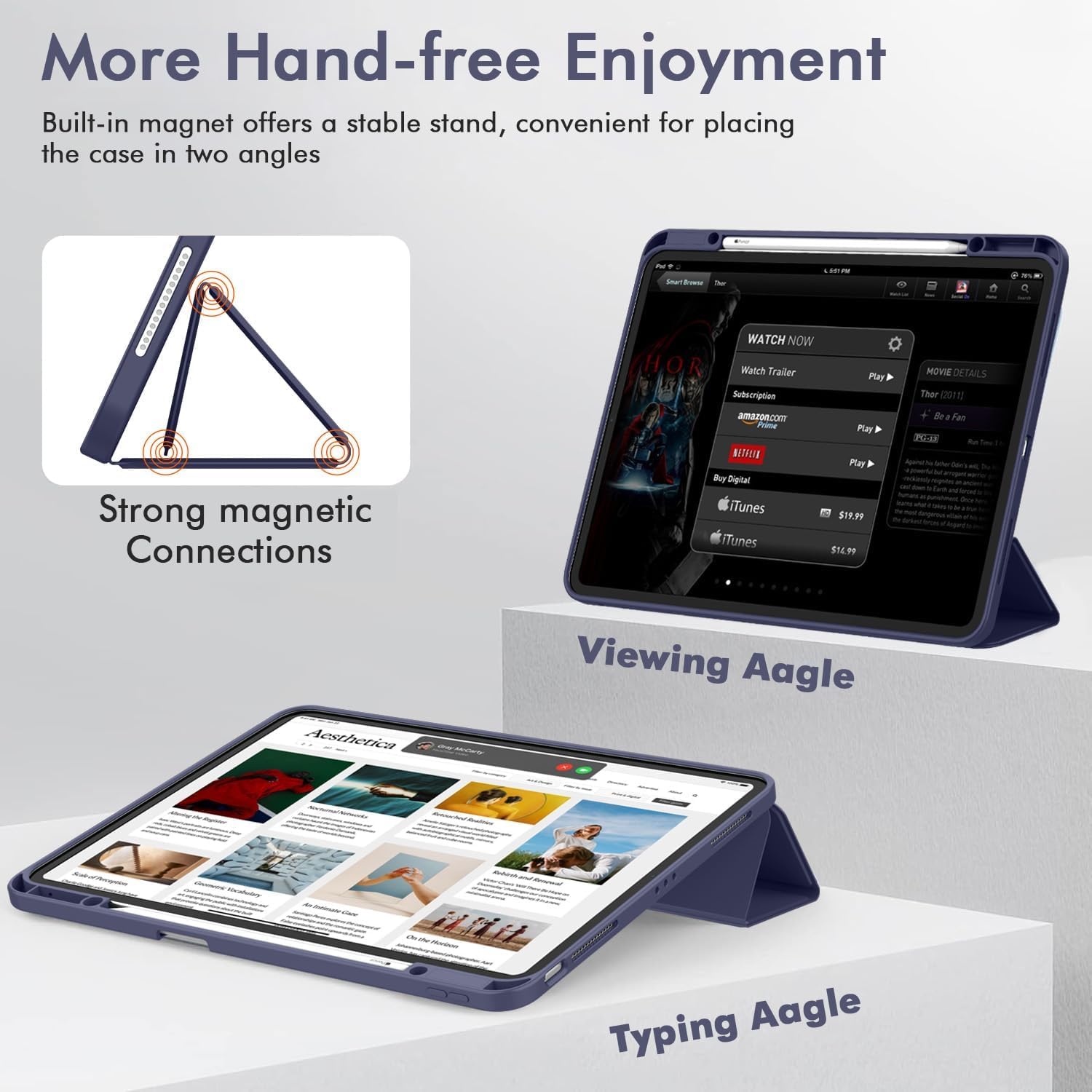 Printme for iPad Air 13 Inch Case M3 (2025), M2 (2024), iPad Pro 12.9 (2022/2021, 6th/5th/4th Gen), Trifold Stand Case, Supports Pencil, Touch ID and Auto Wake/Sleep (Dark Blue)