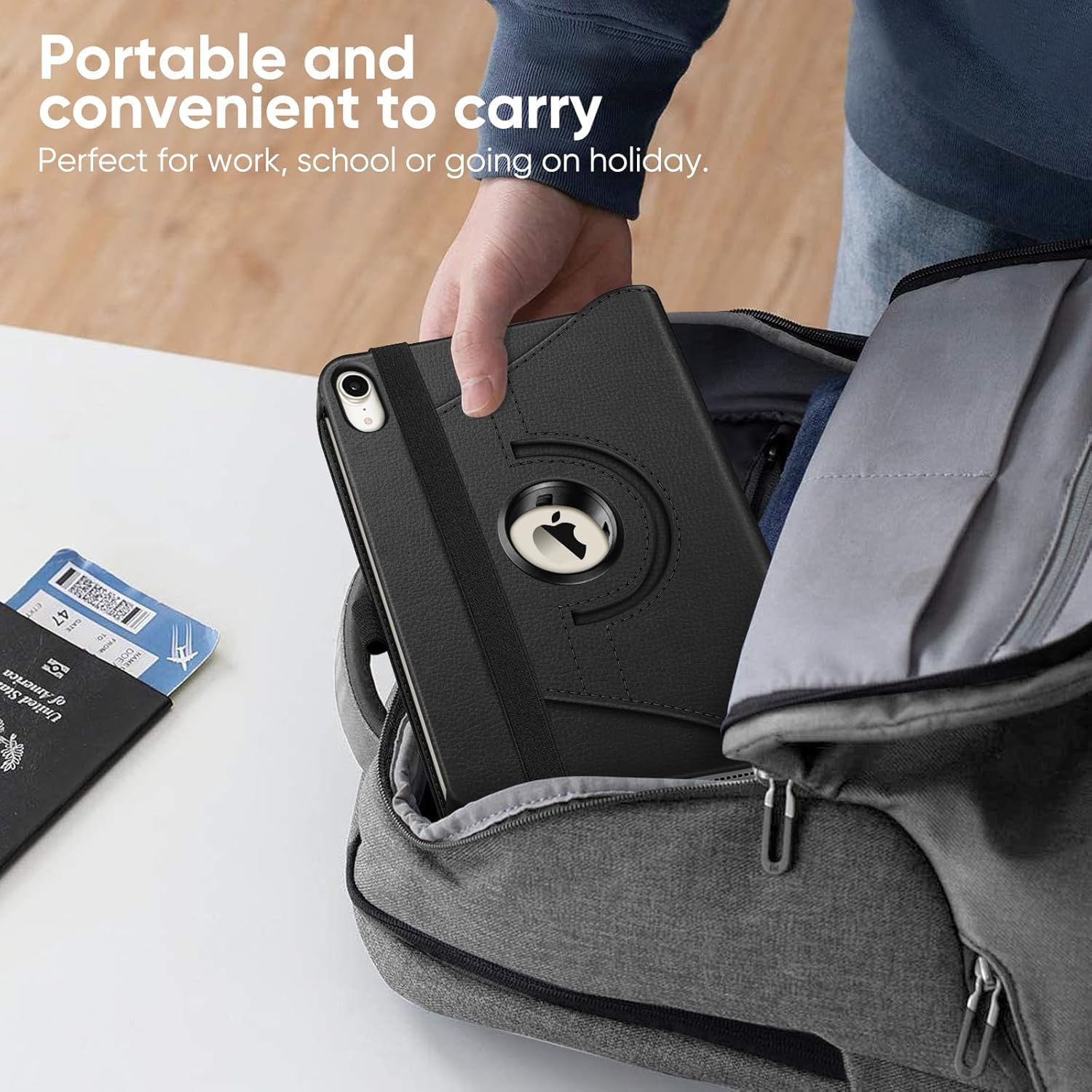 Printme Rotating Case for iPad mini 7 (A17 Pro, 7th Generation) 2024 / iPad mini 6 (6th Gen) 8.3 Inch - 360 Degree Swiveling Stand Protective Back Cover, Auto Wake/Sleep, Black