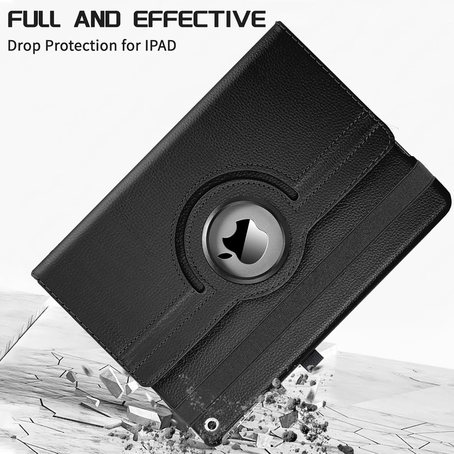 Printme Rotating Case for iPad 9th Generation (2021) / 8th Generation (2020) / 7th Gen (2019) 10.2 Inch - 360 Degree Rotating Stand Cover, Auto Wake Sleep, Black