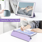 Printme Case for iPad 10.2-Inch (9th/8th/7th Generation, 2021/2020/2019) with Pencil Holder, Clear Transparent Back Shell Slim Stand Shockproof Tablet Cover, Auto Wake/Sleep (Black)
