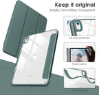 Transparent Case for iPad 10th Gen 10.9 Inch 2022 / iPad 11th Gen 11 A16 Inch 2025 | Clear Hard Back + Shockproof TPU Frame | Built-in Pencil Holder | Auto Sleep Wake Smart Flip Tablet Cover (Green)