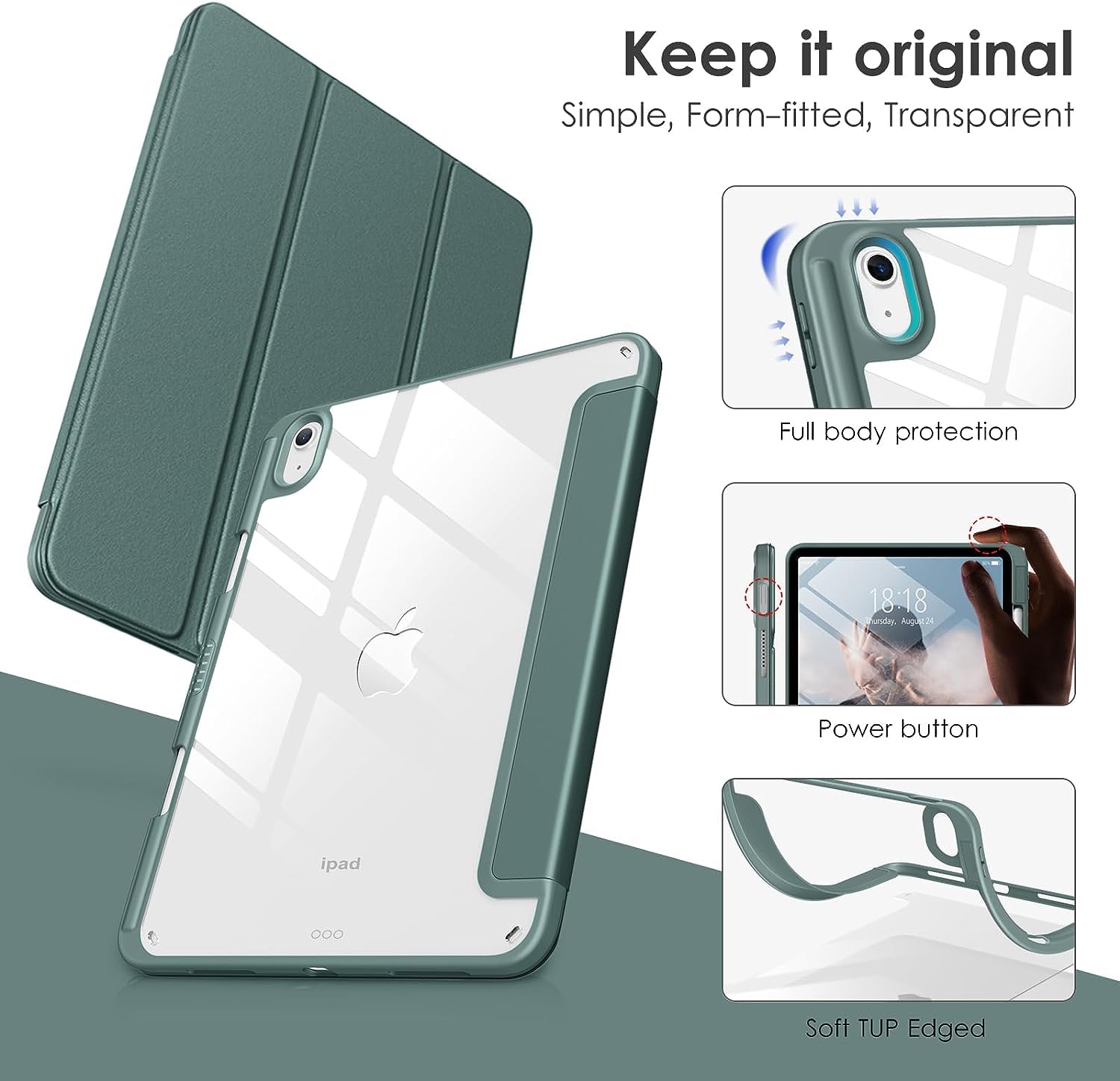 Transparent Case for iPad 10th Gen 10.9 Inch 2022 / iPad 11th Gen 11 A16 Inch 2025 | Clear Hard Back + Shockproof TPU Frame | Built-in Pencil Holder | Auto Sleep Wake Smart Flip Tablet Cover (Green)