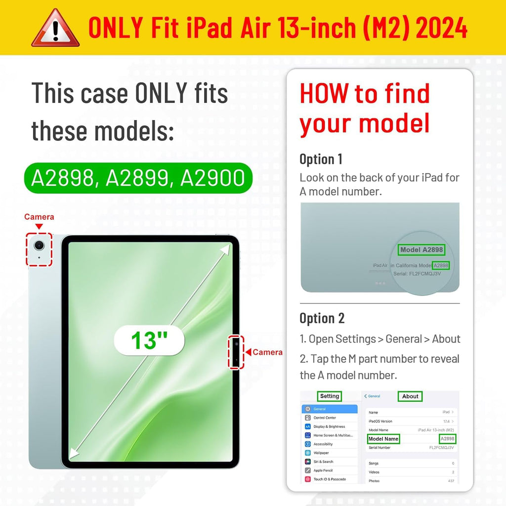 Printme Rotating Case for iPad Air 13-inch (M2) 2024-360 Degree Swiveling Protective Stand, Cover with Auto Wake/Sleep, Black