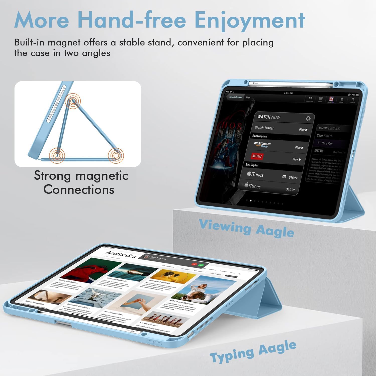 Printme for iPad Air 13 Inch Case M3 (2025), M2 (2024), iPad Pro 12.9 (2022/2021, 6th/5th/4th Gen), Trifold Stand Case, Supports Pencil, Touch ID and Auto Wake/Sleep (Dark Blue)
