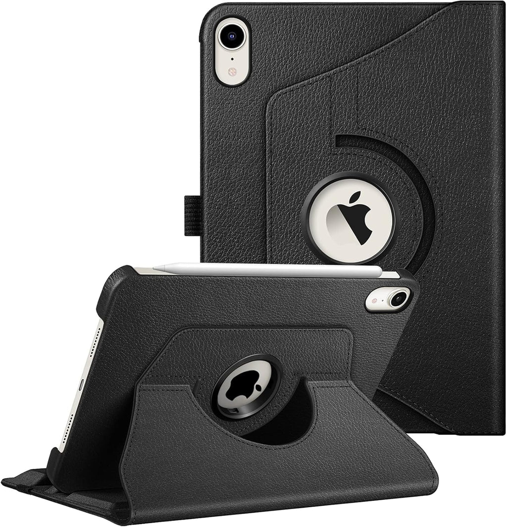 Printme Rotating Case for iPad mini 7 (A17 Pro, 7th Generation) 2024 / iPad mini 6 (6th Gen) 8.3 Inch - 360 Degree Swiveling Stand Protective Back Cover, Auto Wake/Sleep, Black