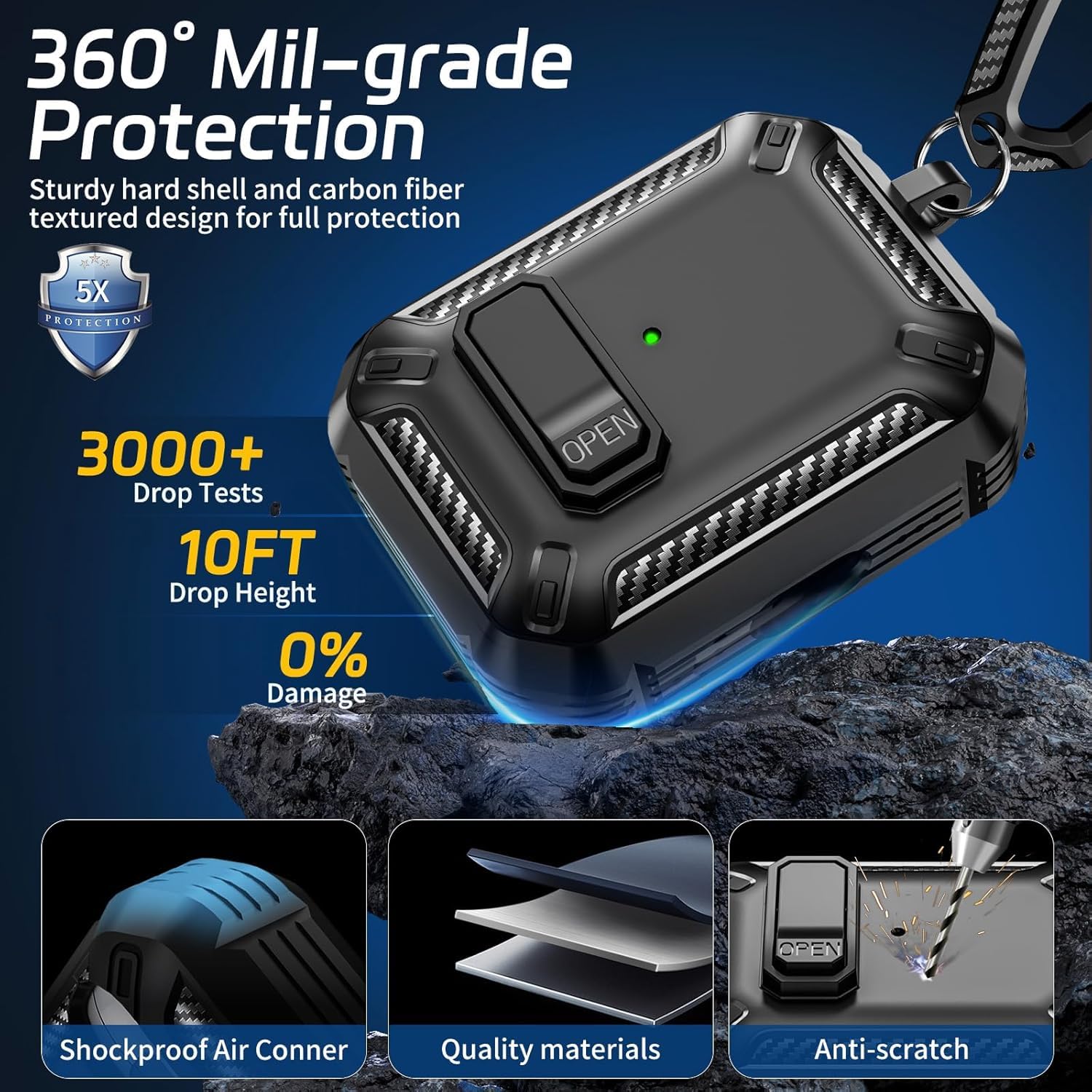 Sentinel Carbon Fiber Lock Case for Airpods